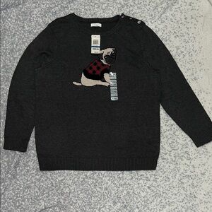 Charter Club Women’s Pug Dog Knit Sweater Sz XL Cotton Blend Gray Long Sleeves